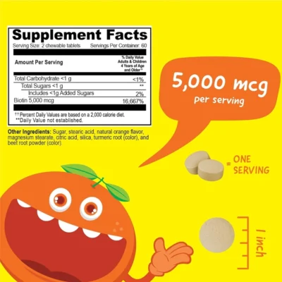 VitaWorks Kids Biotin 5000mcg Chewables 120 viên - Bổ sung Biotin