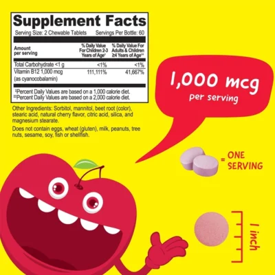 VitaWorks Vitamin B12 1000 mcg Chewables 120 viên - Bổ sung vitamin B12